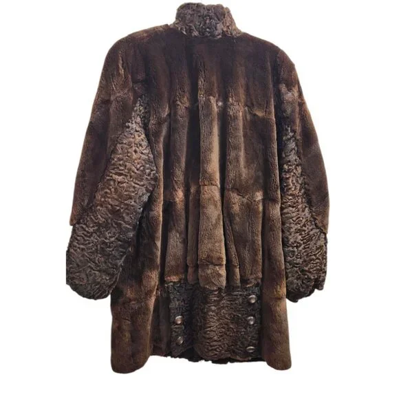 Vintage Natural Sheared Mink & Afghan Karakul Fur Coat Brown Swing Luxury Women - Picture 8 of 16
